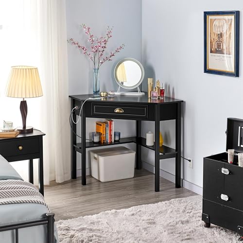 L-Shaped Corner Computer Desk and Swivel Chair Set with USB Ports & Storage