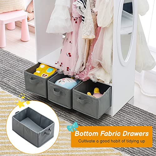 Kids Dress-Up Storage Wardrobe with Mirror and 3 Drawers, White