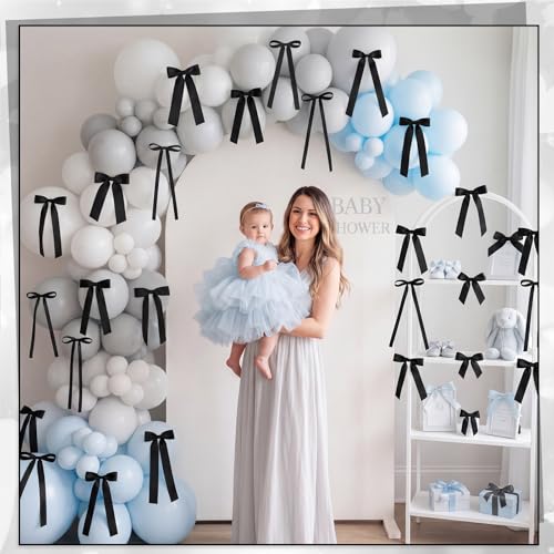 48-Piece Pre-Tied Black Ribbon Bow Decor Set for Wall & Party Backdrop