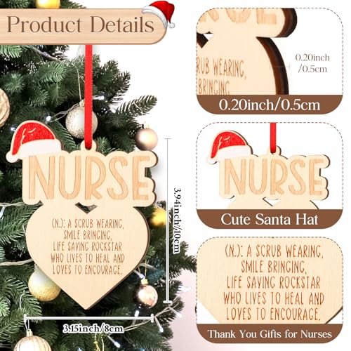 10 Pack Christmas Nurse Ornaments - Wooden Holiday Practitioner Gifts