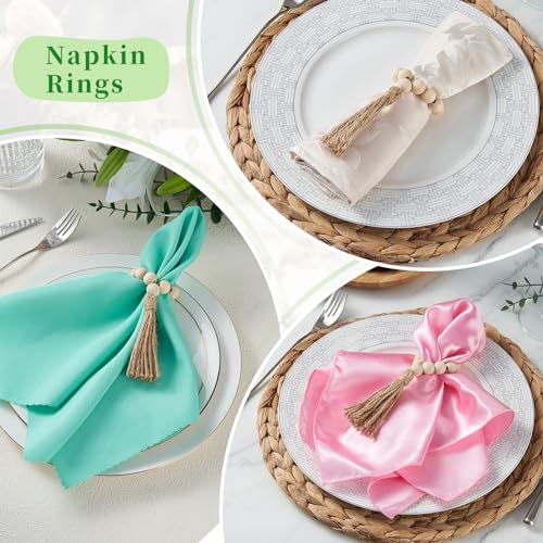 Wooden Bead Napkin Rings Set of 6, Rustic Boho Farmhouse Table Decor