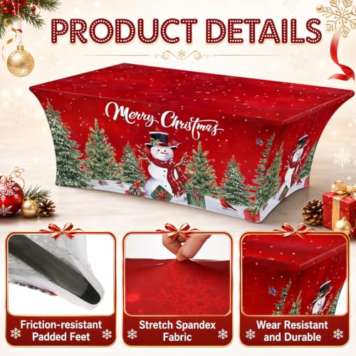 Merry Christmas Stretch Table Cover 2 Pack for 6ft Tables Red Snowman Pine Tree