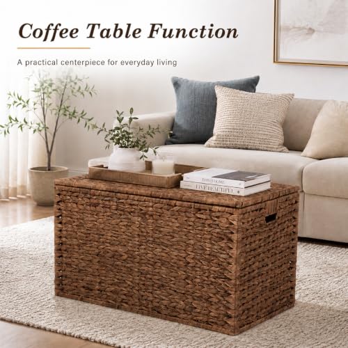 Hand-Woven Water Hyacinth Storage Trunk with Hinged Lid and Handles