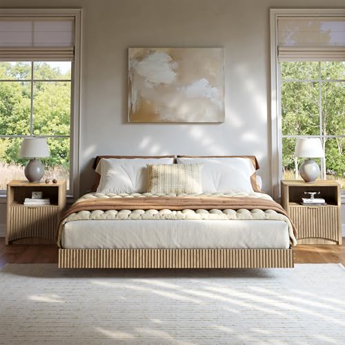 3-Piece Queen Floating Bed Frame Set with LED Lights & Matching Nightstands