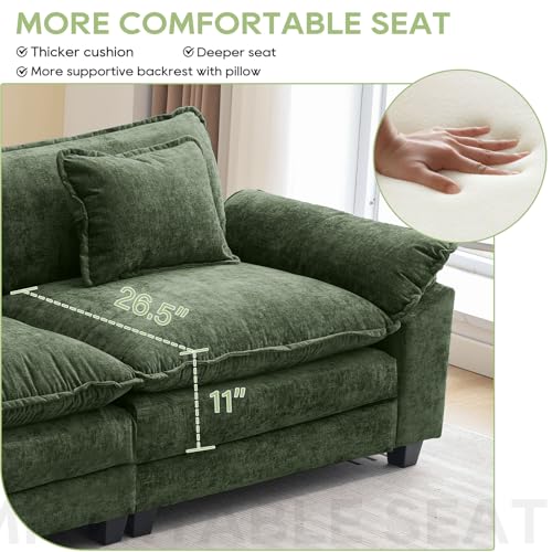 86" Modular Sectional Sofa with Ottoman, Deep Seat Chenille Cloud Couch