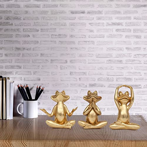Gold Frog Yoga Figurines Set of 3 - Modern Resin Statue for Home Decor
