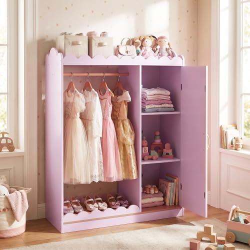 Kids Dress Up Storage Closet with Full Length Mirror and Hanging Rack