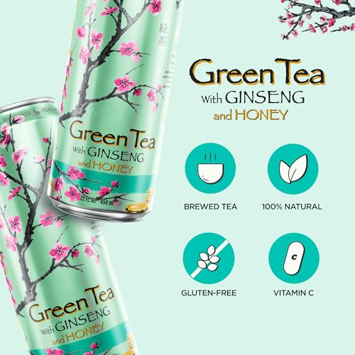 Real Brewed Green Tea with Ginseng & Honey, 22 fl oz Cans (Pack of 12)