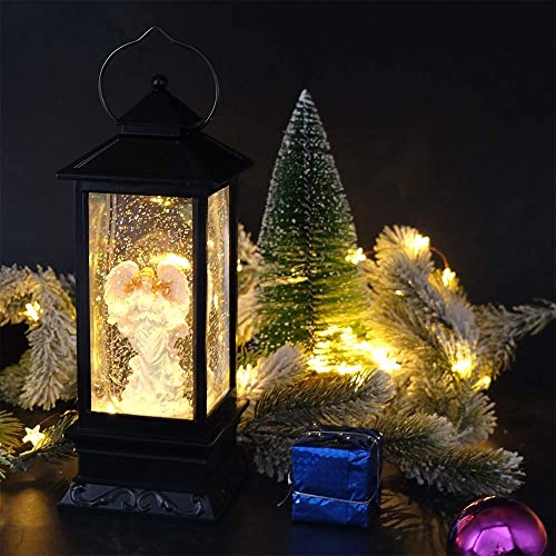 Lighted Musical Angel Snow Globe Lantern with Swirling Glitter & Timer