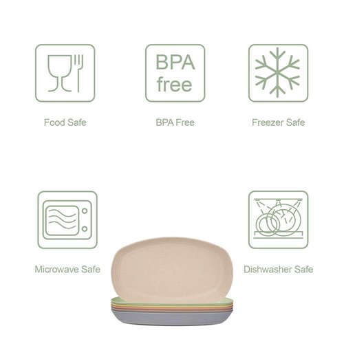 Hobein 6 Pack 11 inch Wheat Straw Dinner Plates - Dishwasher & Microwave Safe Lunch Plates Reusable Eco-friendly Lightweight Unbreakable Dirt-resistant Easy Clean