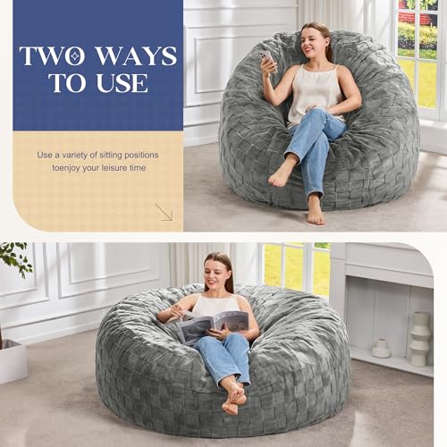 5FT Oversized Memory Foam Bean Bag Chair - Washable Plush Grey Lounger