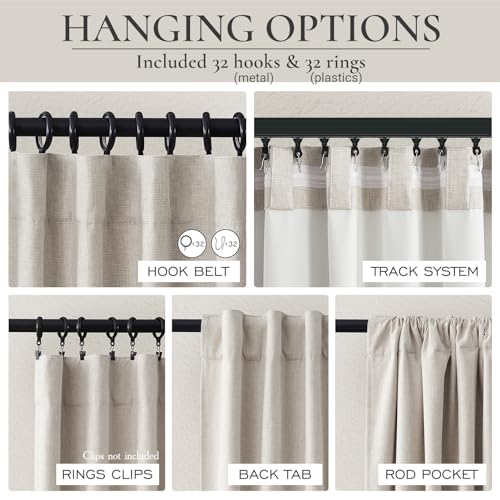 100% Blackout Linen Blend Curtains 84 Inch Length - Set of 2 Panels