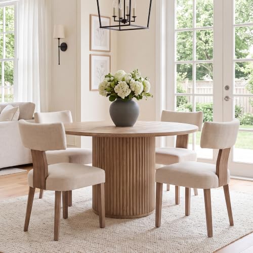 Mid-Century Modern Upholstered Linen Dining Chairs Set of 4 - Beige