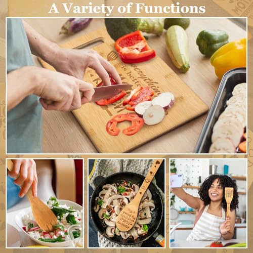 Mom Kitchen Gift Set with Cutting Board & Wooden Spoons, Apron, Oven Mitts & Pot Holder
