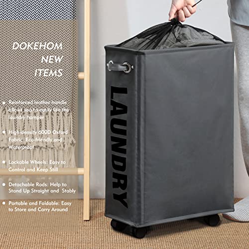 Slim Rolling Laundry Hamper, 25-inch Narrow Collapsible Clothes Basket