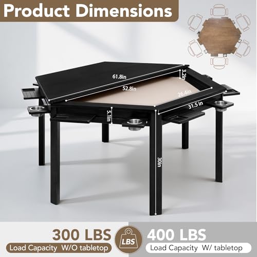 Hexagonal Solid Wood Board Game Table with Dining Top and Accessories