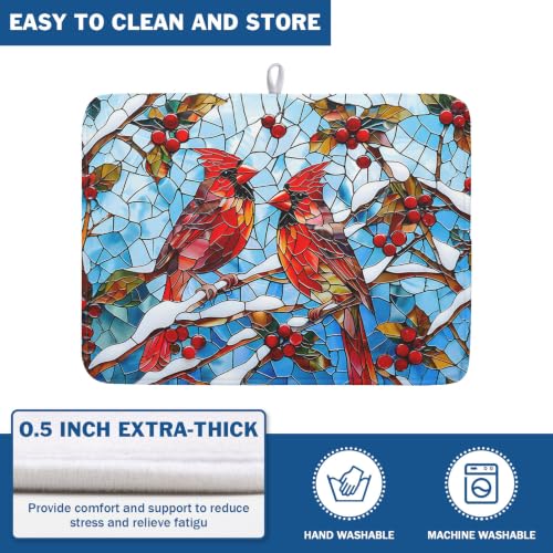 Christmas Bird Dish Drying Mat 24x18 Blue Glass | Roverantic Microfiber