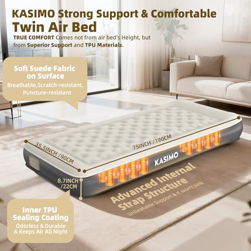 Twin TPU Air Mattress with Cordless Rechargeable Pump for Home & Camping