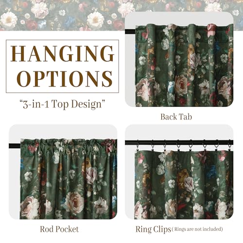 Green Floral Velvet Curtains - 52x86 Inches, Pack of 2, Timeless Home Decor