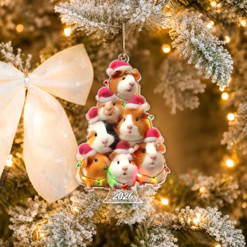 Guinea Pig Tree 2026 Christmas Ornament - Double-Sided Acrylic, 3.85" - HENGAPAMAS (Guinea Pig Variation)