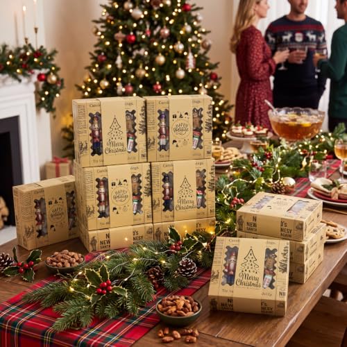 Resurhang 12 Pcs Vintage Christmas Cookie Boxes with Window – Newspaper Variation