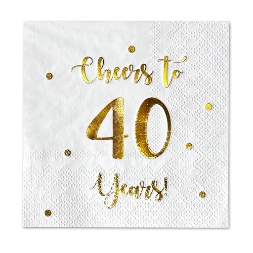 Happy Palace White Cheers to 40 Years Cocktail Napkins - 50 Pack, 3-Ply, 5x5 inch