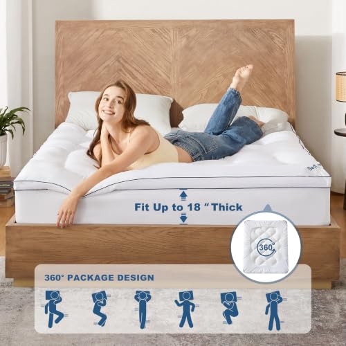 BEDLORE Queen Mattress Topper - Thick Soft Pillow Top Pad, 6-18" Deep Pocket