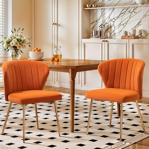 Velvet Dining Chairs Set of 2, Upholstered Vanity Chairs with Gold Metal Legs