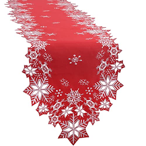 Simhomsen Embroidered Snowflakes Christmas Table Runner 14x69 inches Winter Decor