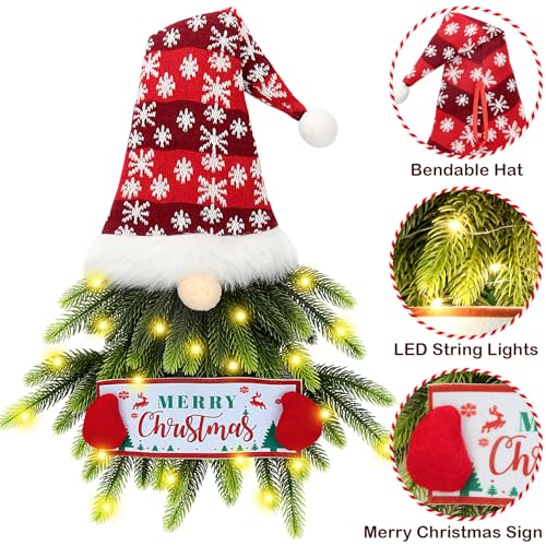 KaKaPops Red Lighted Gnome Christmas Wreath for Front Door, 28 Inch