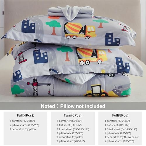 6-Piece Excavator Twin Comforter Set for Kids - Soft Microfiber Bed in a Bag