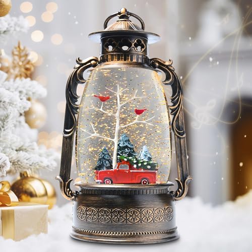 13.8-Inch Lighted Cardinal Musical Christmas Snow Globe Lantern with Timer