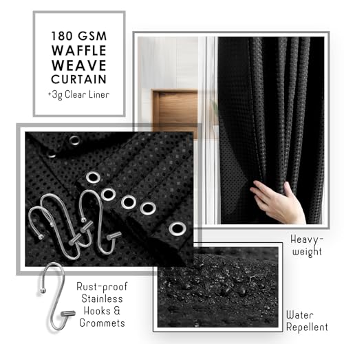 20-Piece Black Bathroom Accessory Set with Shower Curtain and Bamboo Accents