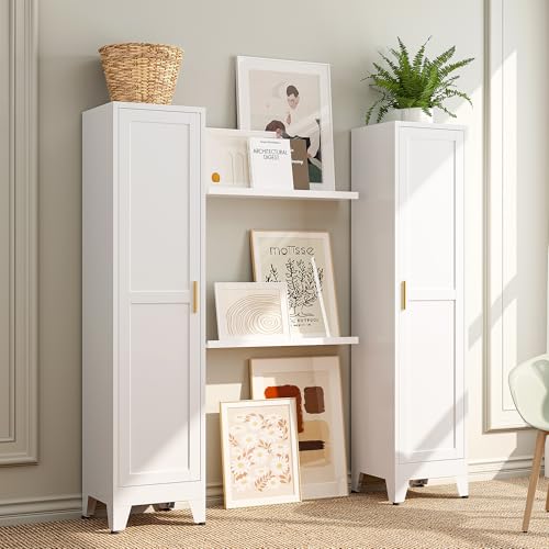 67-Inch Tall Narrow Storage Cabinet, Slim Metal Linen Cabinet with 5 Shelves
