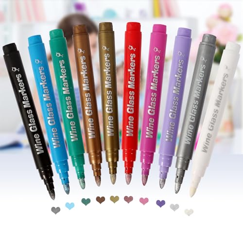 10 Pack Metallic Wine Glass Markers for Parties & Weddings - Food Safe & Washable
