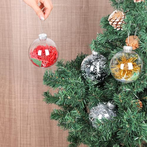 ANVAVO 12 Pack 4 Inch Clear Plastic Christmas Ball Ornaments with Removable Tops, DIY Fillable Baubles for Holiday Decor