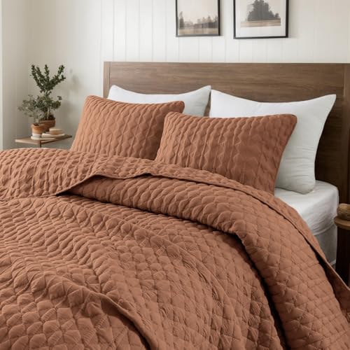 Oversized Burnt Orange California King Quilt Set with 2 Shams