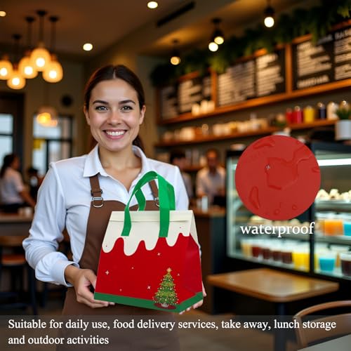 12Pcs Christmas Insulated Lunch Bags - Disposable Cooler Bags with Santa Holiday Design, 9.45 x 9.45 x 5.91 in, Red/Green/White