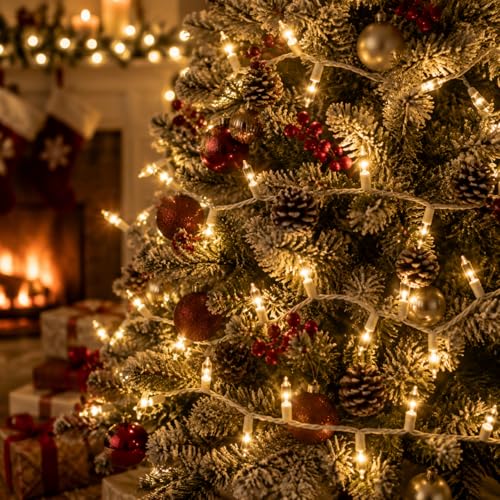 Dolunvo 21Ft Warm White Christmas Lights, 100 Incandescent Mini Bulbs UL Certified Connectable Indoor Outdoor String Lights