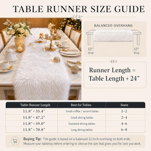 White Faux Fur Table Runner 11.8 x 59.0 Inch - TopAufell Christmas Holiday Decor