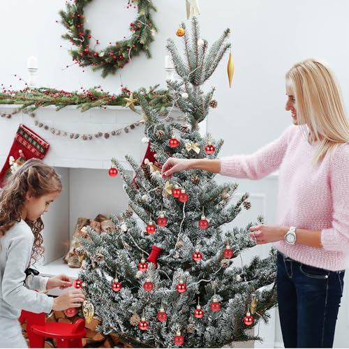 Grevosea Red Mini Christmas Balls Set - 24 Shatterproof Holiday Tree Ornaments