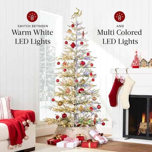 7.5ft Pre-Lit Flocked Artificial Christmas Tree with Dual Color LED Lights