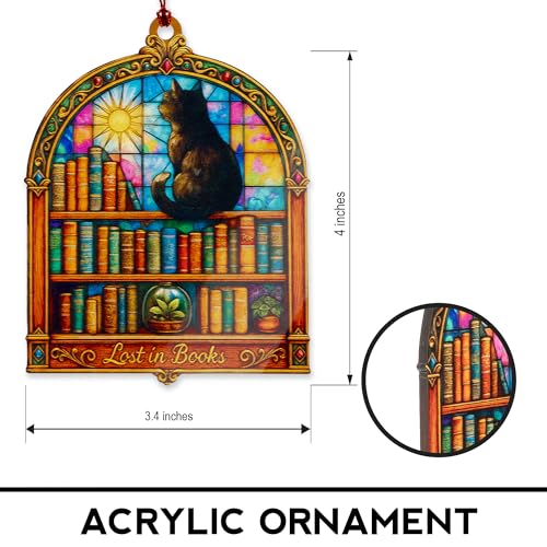 Christmas Book Ornament with Black Cat - 2026 Holiday Keepsake, Cat 04