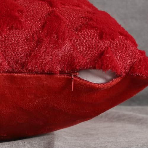4TH Emotion Red Christmas Pillow Covers 20x20 Set of 2 Faux Fur - 100% Polyester