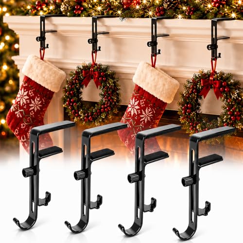 4-Pack Adjustable Christmas Stocking Holders for Fireplace Mantel