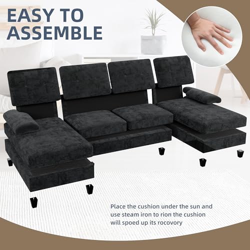 U-Shaped 4-Seat Sectional Sofa with Double Chaise Lounges, White