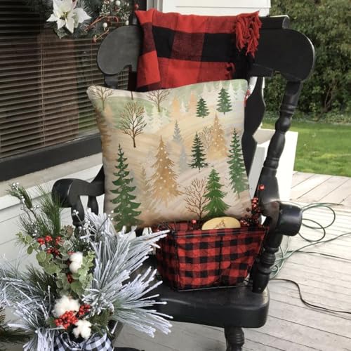 RABUSOFA Green 18x18 Inch Christmas Tree Decorative Pillow Cover - Holiday Farmhouse Decor