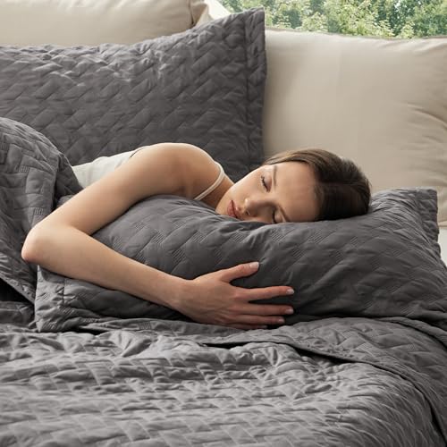 Bedsure Grey Queen Quilt Set - Soft Basket Weave Bedspread with 2 Shams