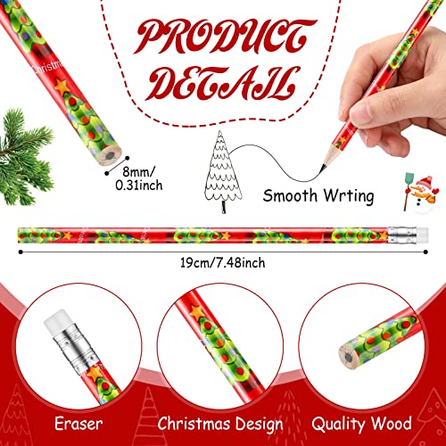 48 Pcs Christmas Wooden Pencils with Erasers - 12 Styles Bulk Kids & Office Supplies