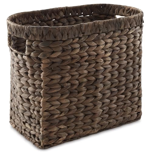 Woven Water Hyacinth Magazine Holder Basket with Handles - Espresso Brown